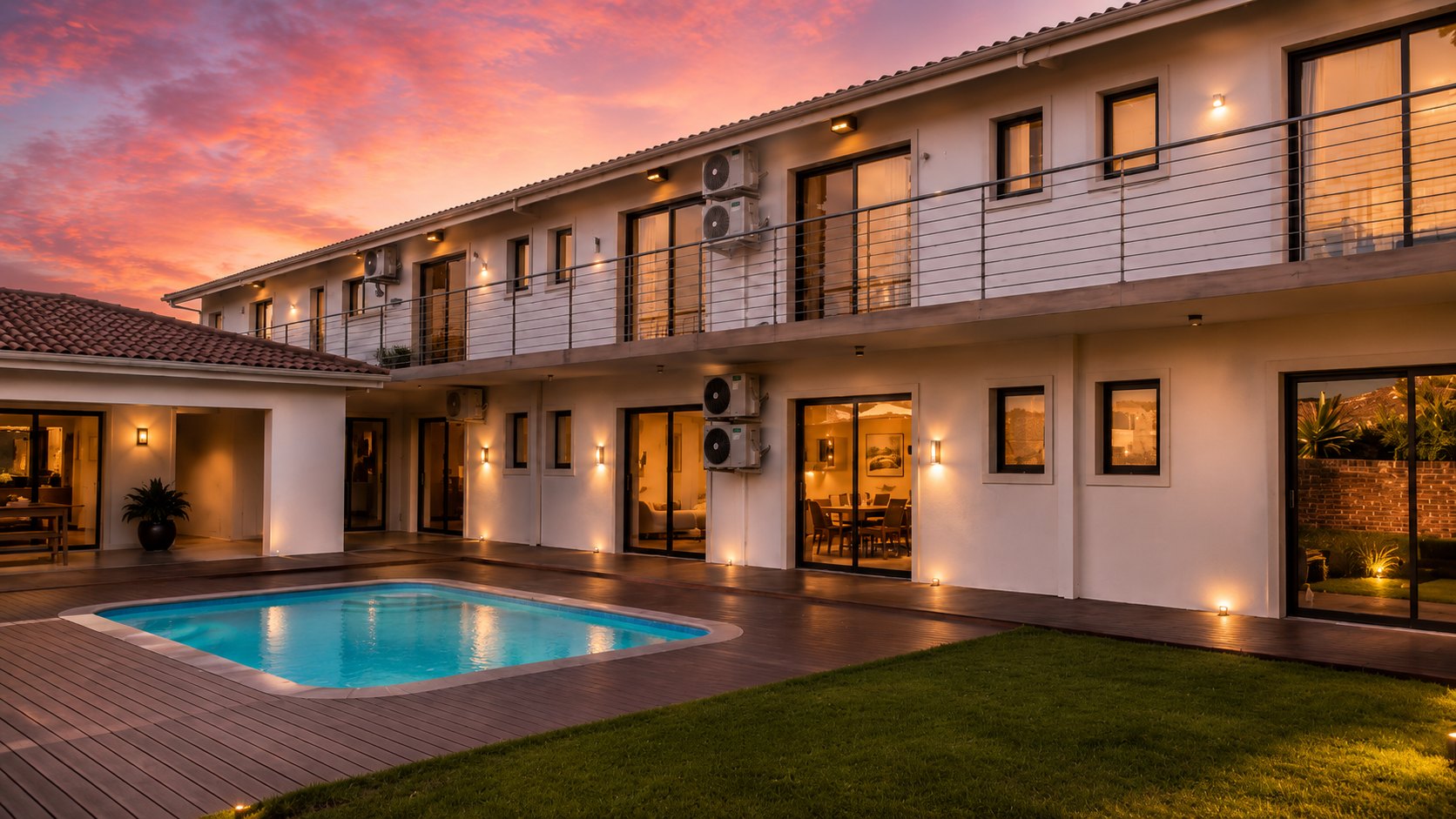 Poolside accommodation at Grand House Lodge